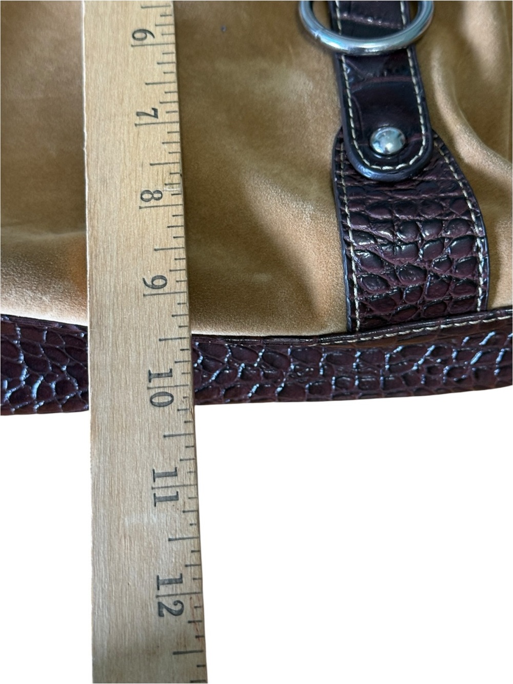 Y2K Franco Sarto Suede Gator Embossed Shoulder Bag Brown Tote - Picture 9 of 11